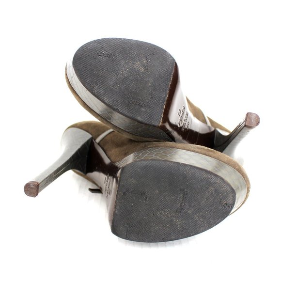 Fendi Olive Suede Croc Platform Pumps Sz 40 Ankle Strap Mary Jane Stiletto Heels - Picture 10 of 14